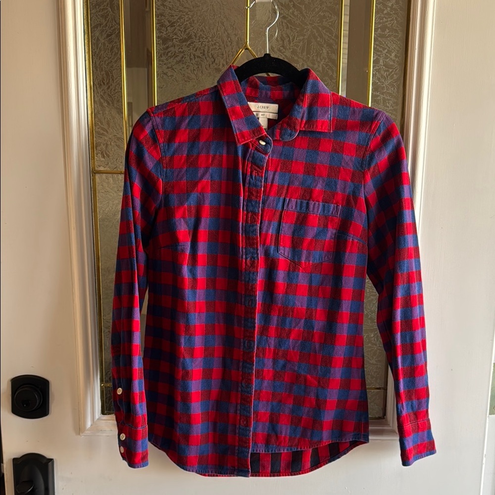 J. Crew Red and Blue Casual Button Down Shirt
